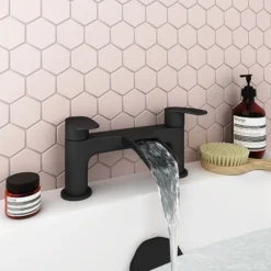 Valencia Matt Black Waterfall Bath Filler -Home Bathroom vwft2blk d1n